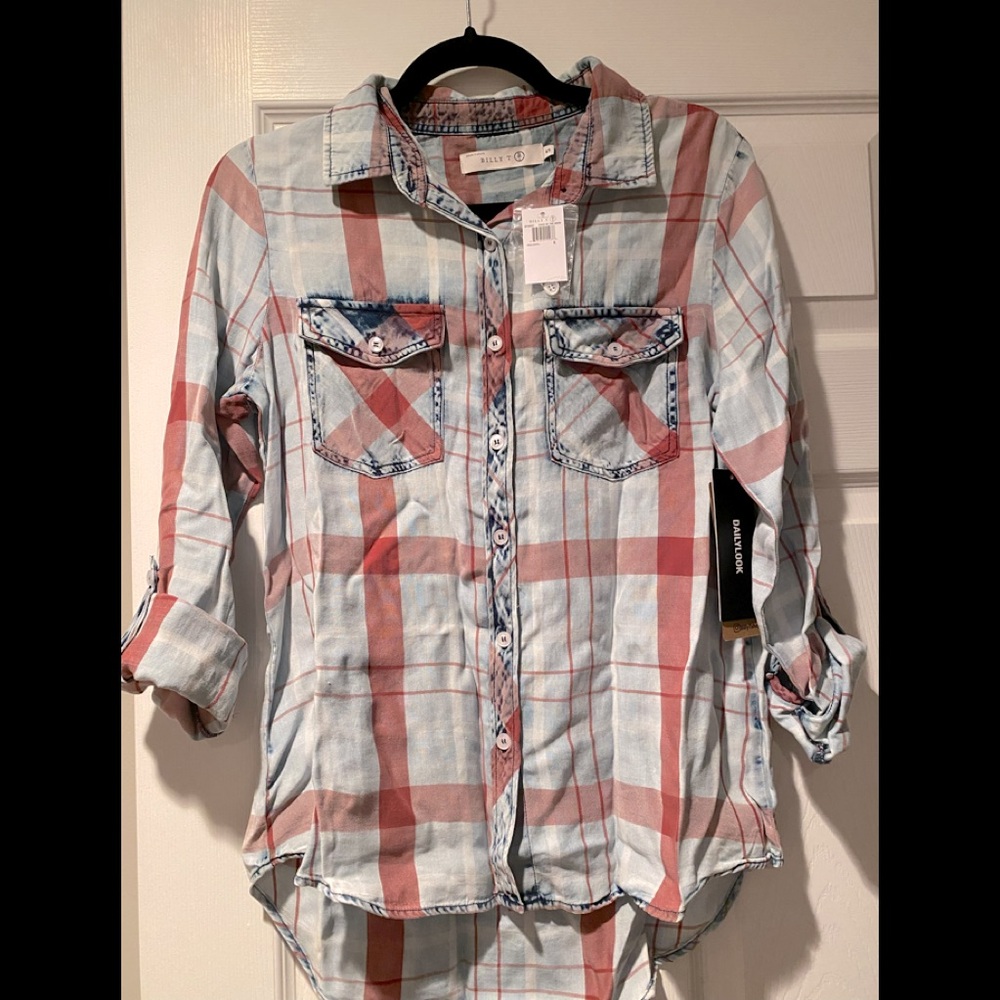 Billy T Blue/Multi color flannel: Size S - Unworn and tag still on!
